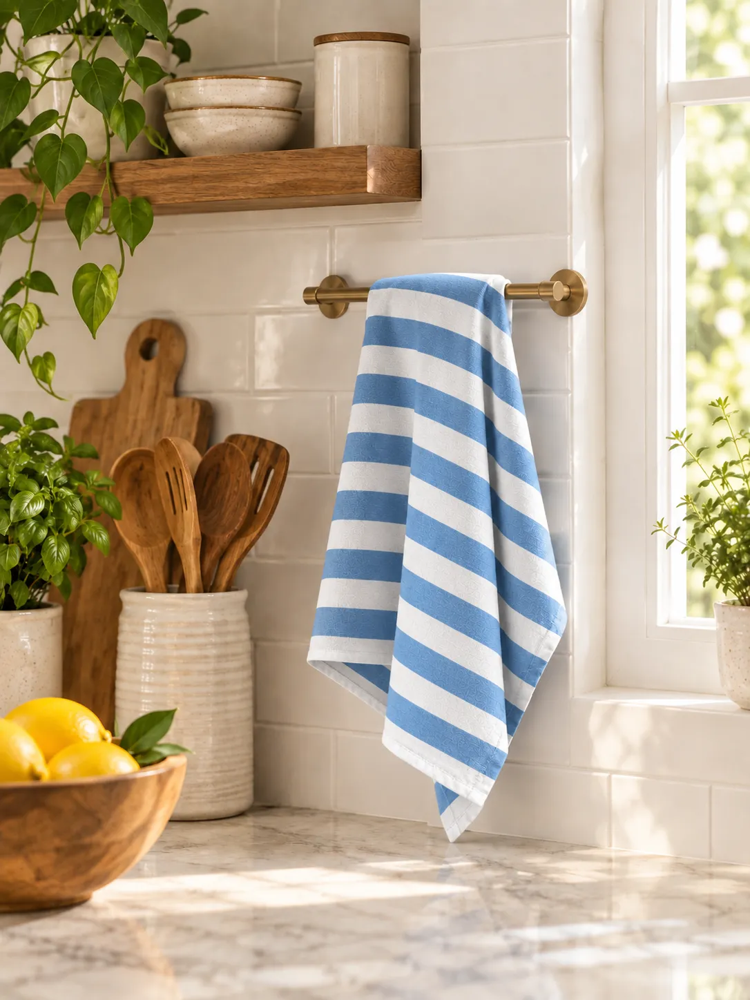 Blue Horizontal Stripe Kitchen Towel - Blue & White