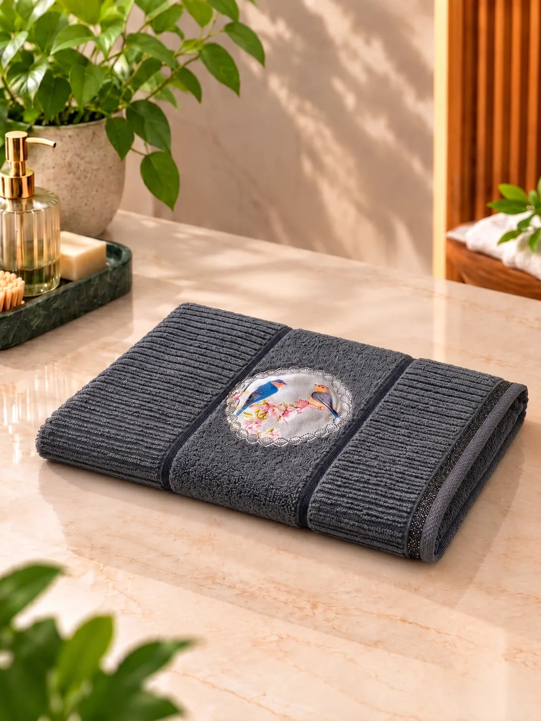 Heritage Bird Terry Bath Towel - #454545