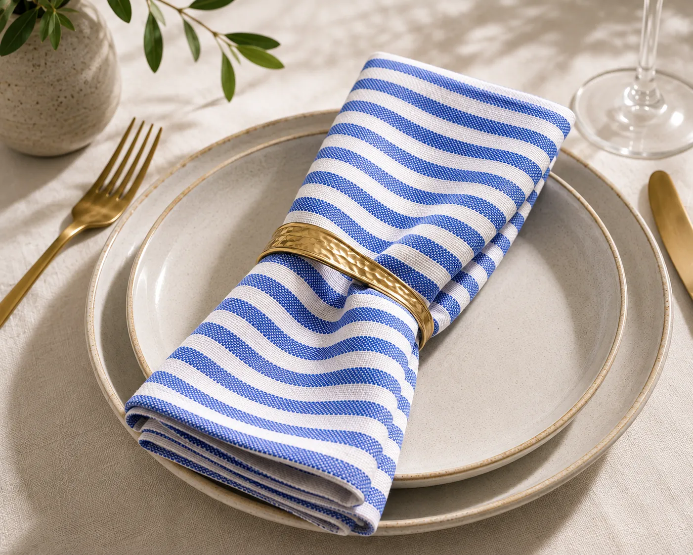Stripe Dining Napkin - Blue & White