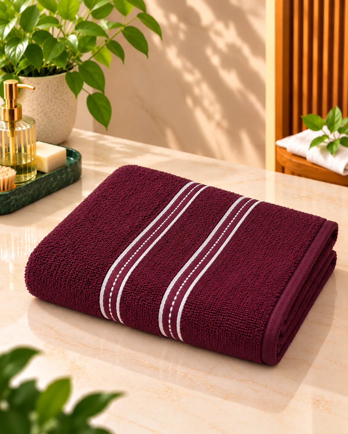 Twin Line Terry Bath Towel - #6B1F33